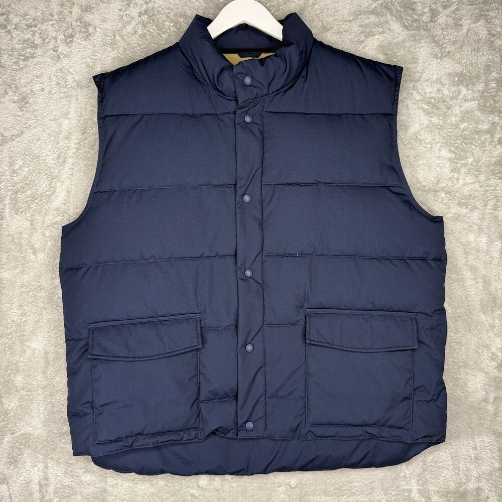 Cabelas Vest Mens 2XL Tall Premier Northern Goose Down Puffer Navy Blue Snap Zip